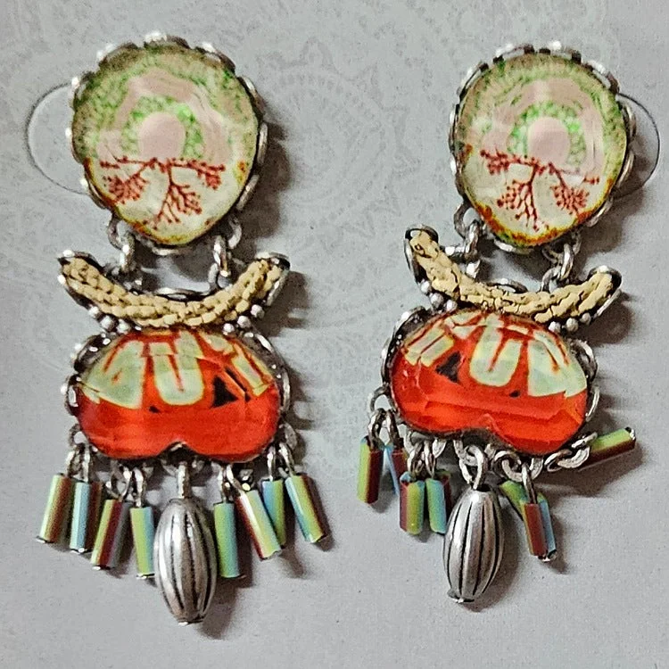 Five-tier earrings-AYALABAR EARRINGS GLASS WITH EMBROIDERY