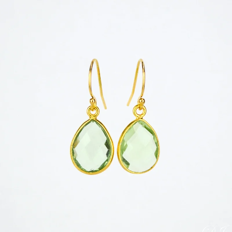 Cascading drop earrings-Green Amethyst Small Teardrop Dangle Earrings - February Birthstone