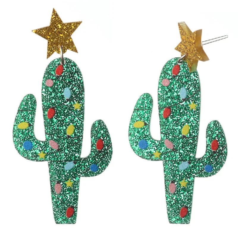 Sweeping design earrings-Exaggerated Christmas Cactus Dangles Hypoallergenic Earrings for Sensitive Ears Made with Plastic Posts