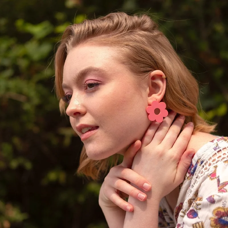 Detailed drop earrings-Big stud earrings - Raspberry daisy studs