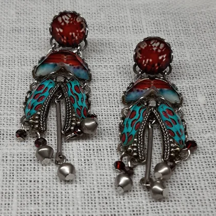 Sacred cross earrings-AQUA RED SPLIT AYALABAR EARRINGS