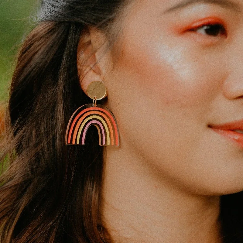 Satin weave earrings-Sunset Rainbow Dangle Earrings