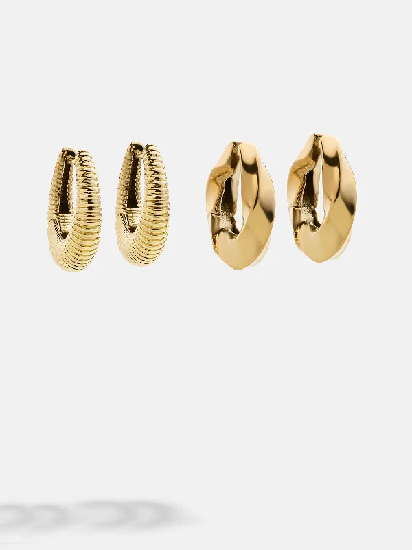 Vine hoop earrings-Beverly Waterproof Earring Set - Gold/Pavé