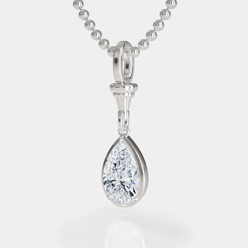 Flapper style necklaces-Ball Chain Pear Diamond Pendant