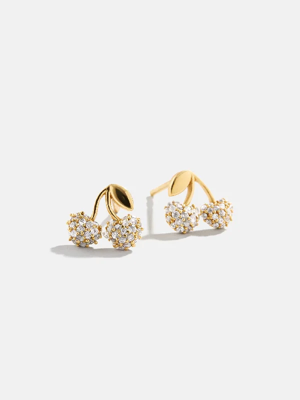 Citrine stud earrings-18K Gold Cherry Earrings - Gold/Pavé