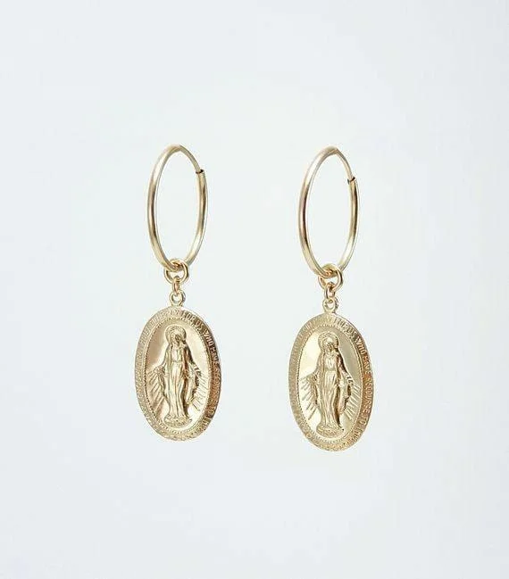 Satin weave earrings-Virgen 14kt Gold Fill Hoop Earrings