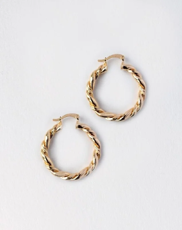 Citrine stud earrings-Twisted Small Gold Hoop Earrings