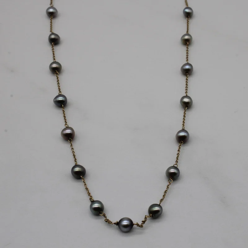 Gem cluster necklaces-Black Pearl Station Necklace | 18" |