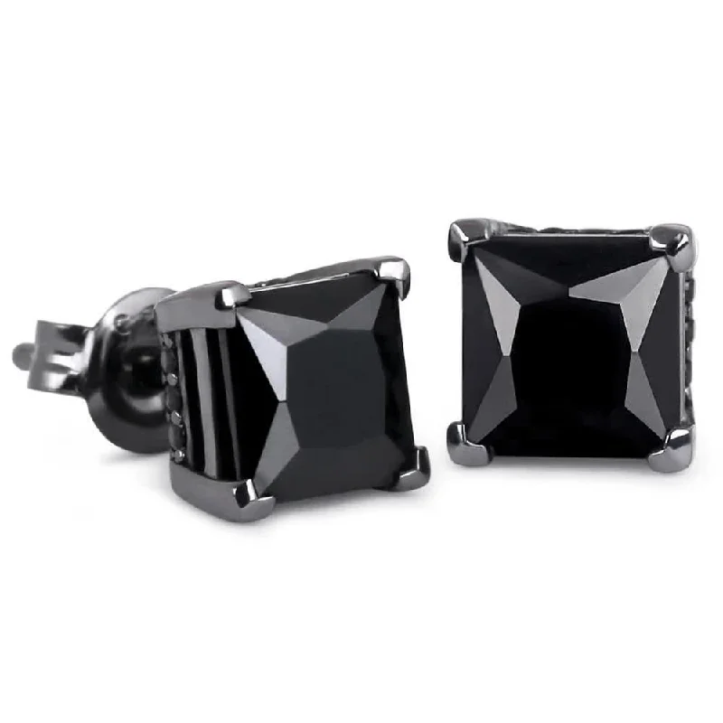 Fired clay earrings-BLACK & PROUD™ - Women's S925 Black Diamond Square Stud Earrings