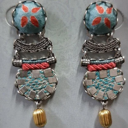 High-gloss earrings-AYALABAR EARRINGS BLUE SILVER PINK FABRIC