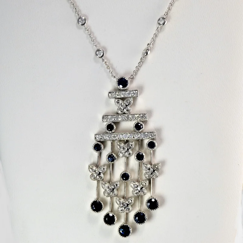 Stamped name necklaces-Chandelier Diamond & Sapphire Pendant Necklace | 0.60 ctw, 18''|