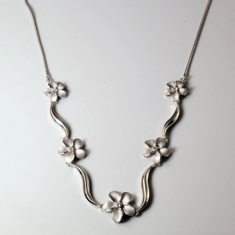 Trio birthstone necklaces-White Gold Diamond Plumeria Necklace | 0.10ctw | 18" |