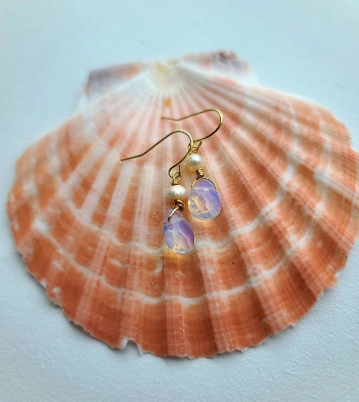 Tiny wing earrings-Opalite Pearl Earrings