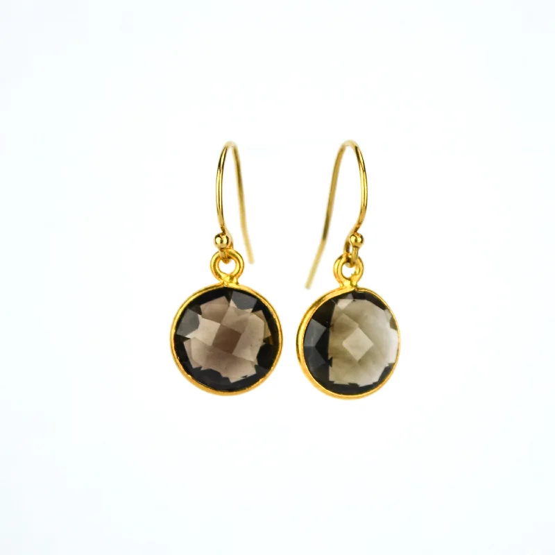 Grand tier earrings-Smoky Quartz round bezel set Earrings