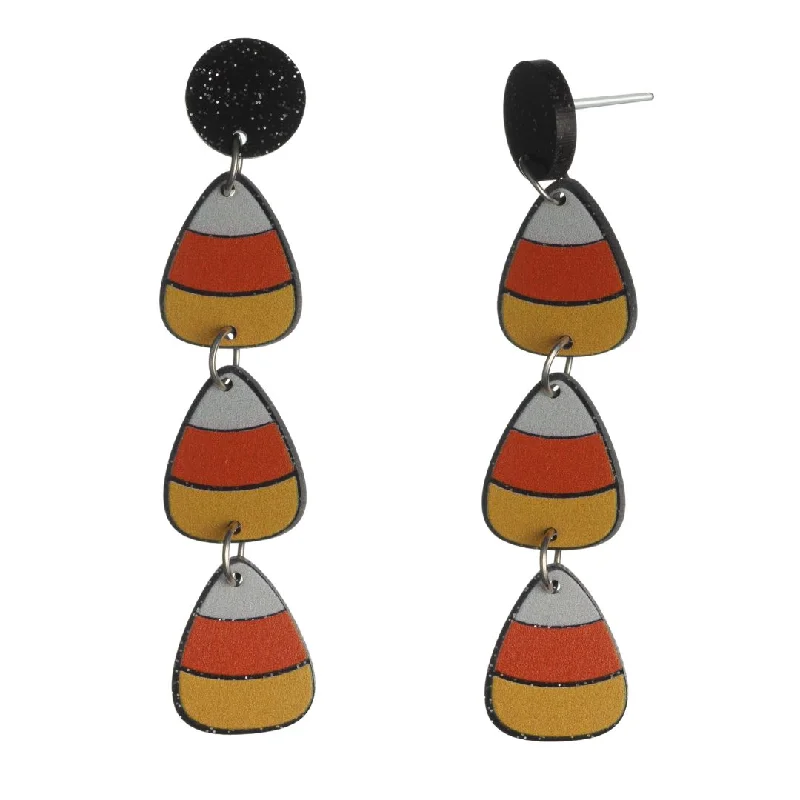 Smooth wood earrings-Triple Candy Corn Dangles Hypoallergenic Earrings for Sensitive Ears Made with Plastic Posts