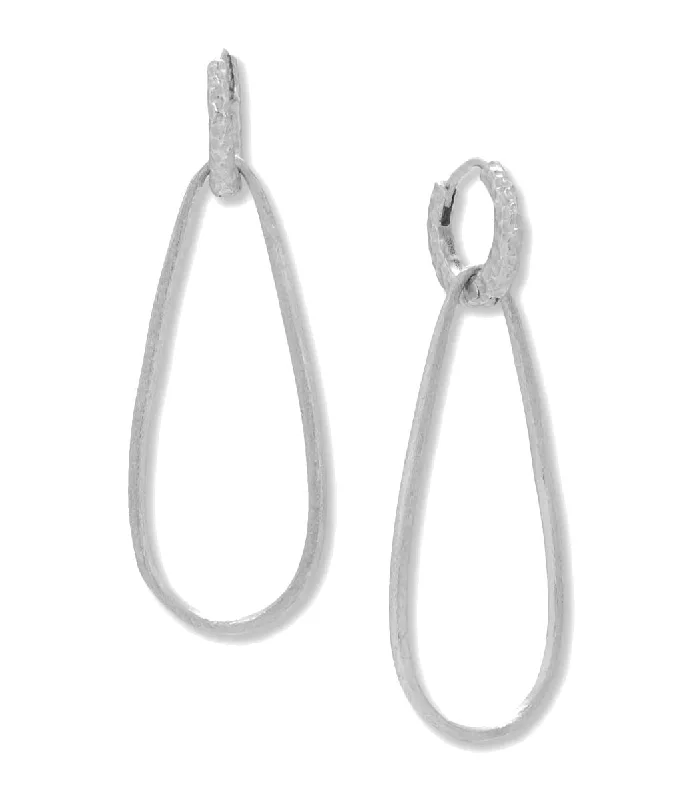 Curved art earrings-Hoop Earrings with Pear-shape Removable Drop Rhodium on Sterling Silver