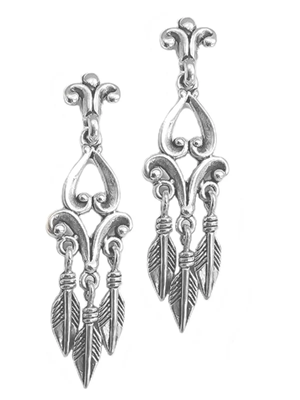 Woven bead earrings-Feather Drop Dangle Earrings Fleuree Design Sterling Silver