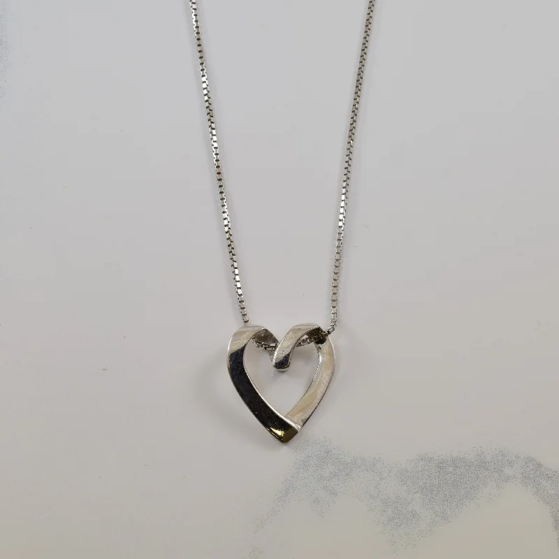 Sculpted bib necklaces-White Gold Heart Necklace | 16" |