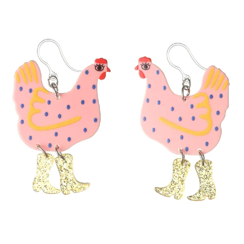 Owl feather earrings-Exaggerated Chicken Dangles Hypoallergenic Earrings for Sensitive Ears Made with Plastic Posts