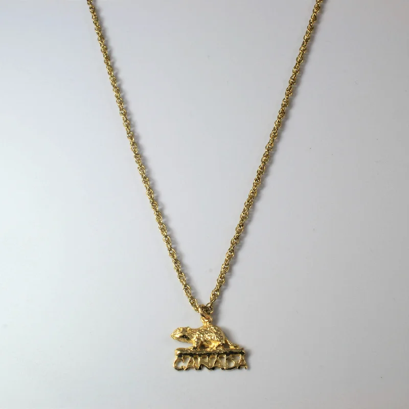 Arched pendant necklaces-Yellow Gold Canada Beaver Necklace | 22" |