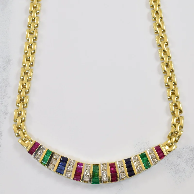 Off-center necklaces-Mixed Gem Bar Necklace | 1.12ctw, 0.72ctw | 18" |