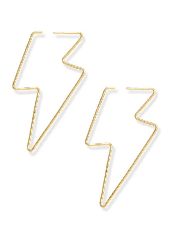 Classic flair earrings-Lightening Bolt Earrings 14k Gold-plated Silver Outline with Post Back