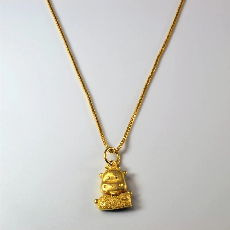 Brushed gold necklaces-24k Yellow Gold Happy Cow Necklace | 18" |