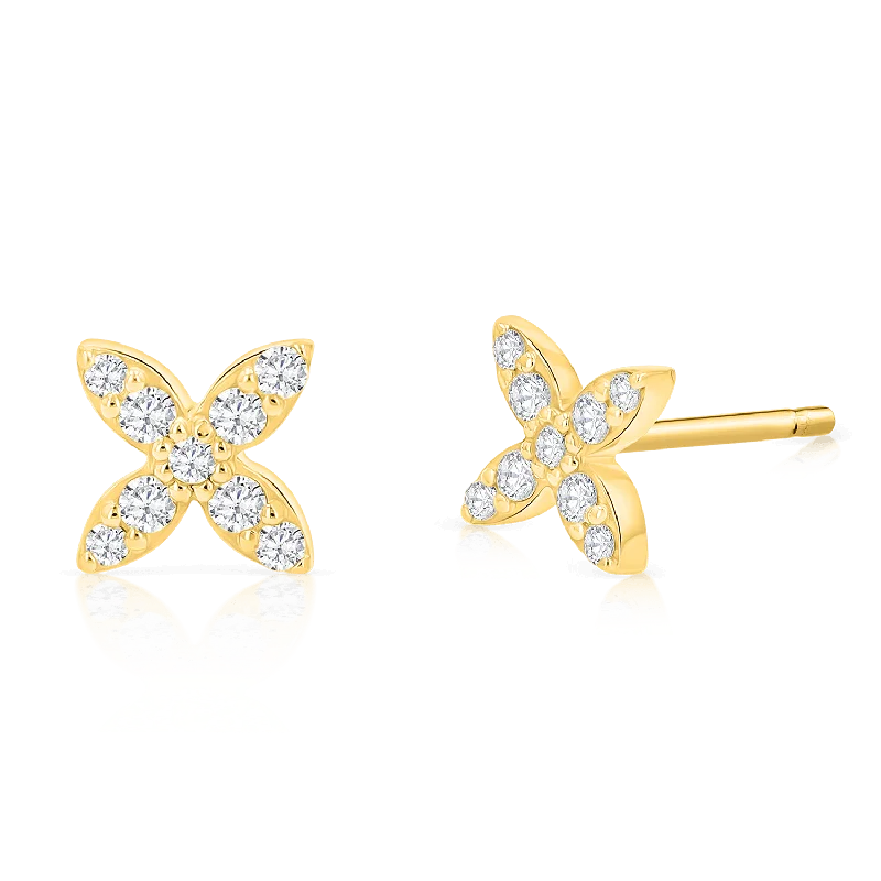 Wave design earrings-Floral Diamond Studs