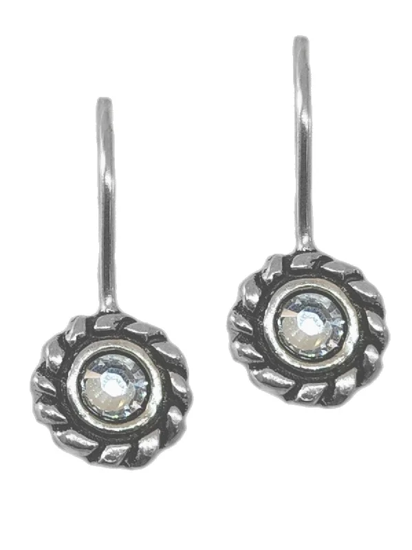 Satin weave earrings-Crystal Sterling Silver Earrings with Rope Design