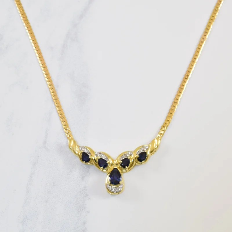 Bold chain necklaces-Blue Sapphire & Diamond Necklace | 1.25ctw, 0.06ctw | 16" |