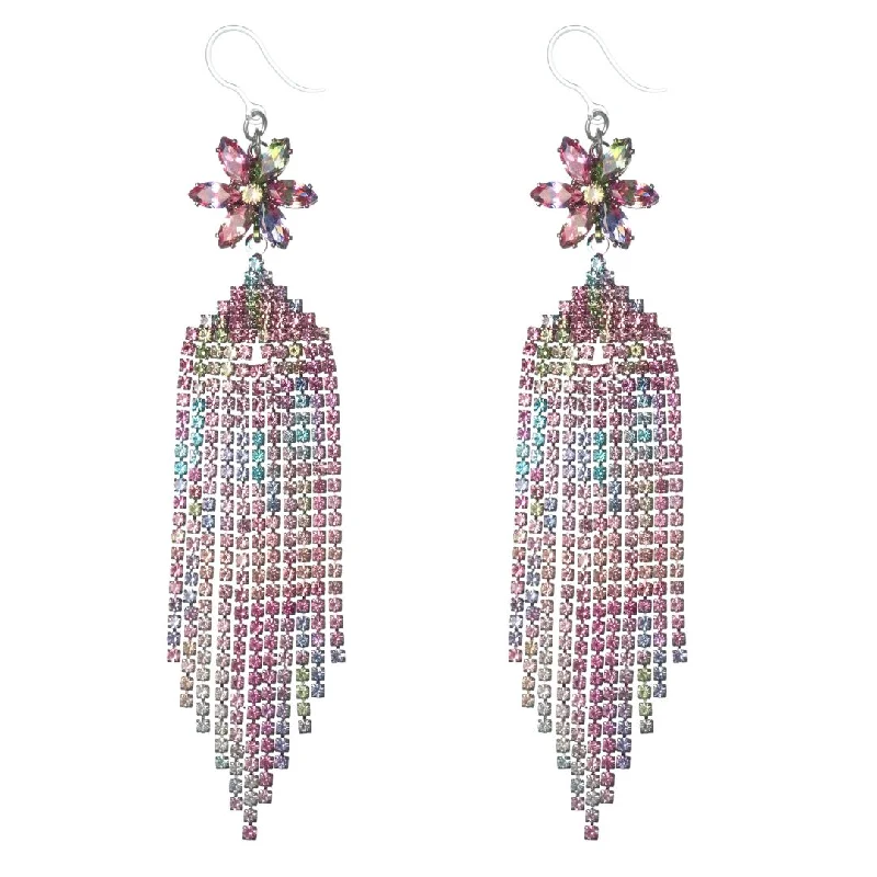 Indian tile earrings-Exaggerated Dripping Flower Bling Dangles Hypoallergenic Earrings for Sensitive Ears Made with Plastic Posts