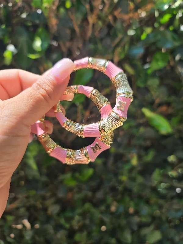 Fired clay earrings-Chola Boss Initial Bamboo Hoop Earrings