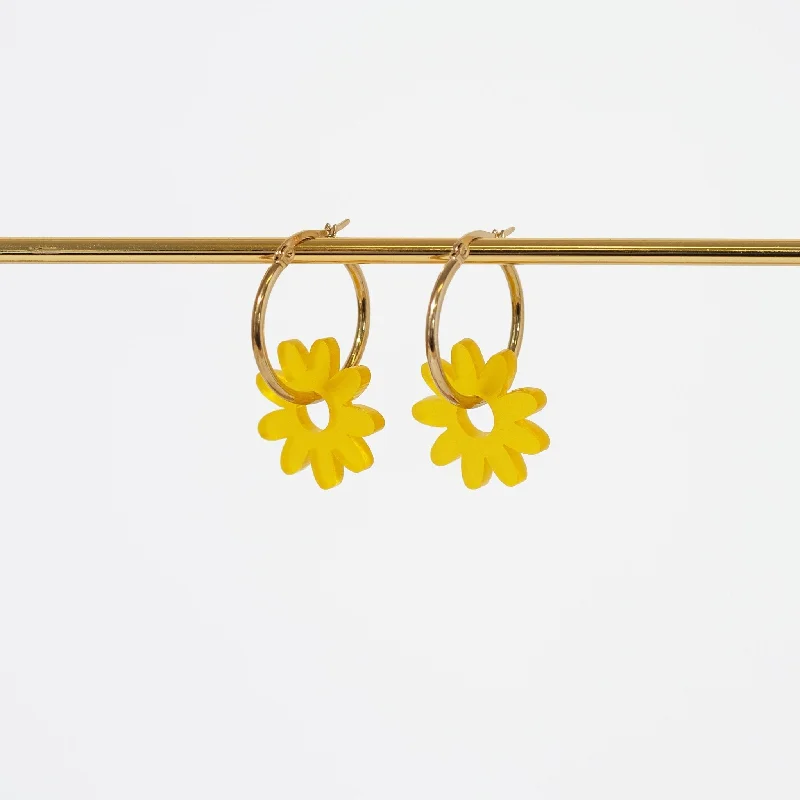 Fired clay earrings-Marguerite Daisy Hoop Earrings in Frosted Amber