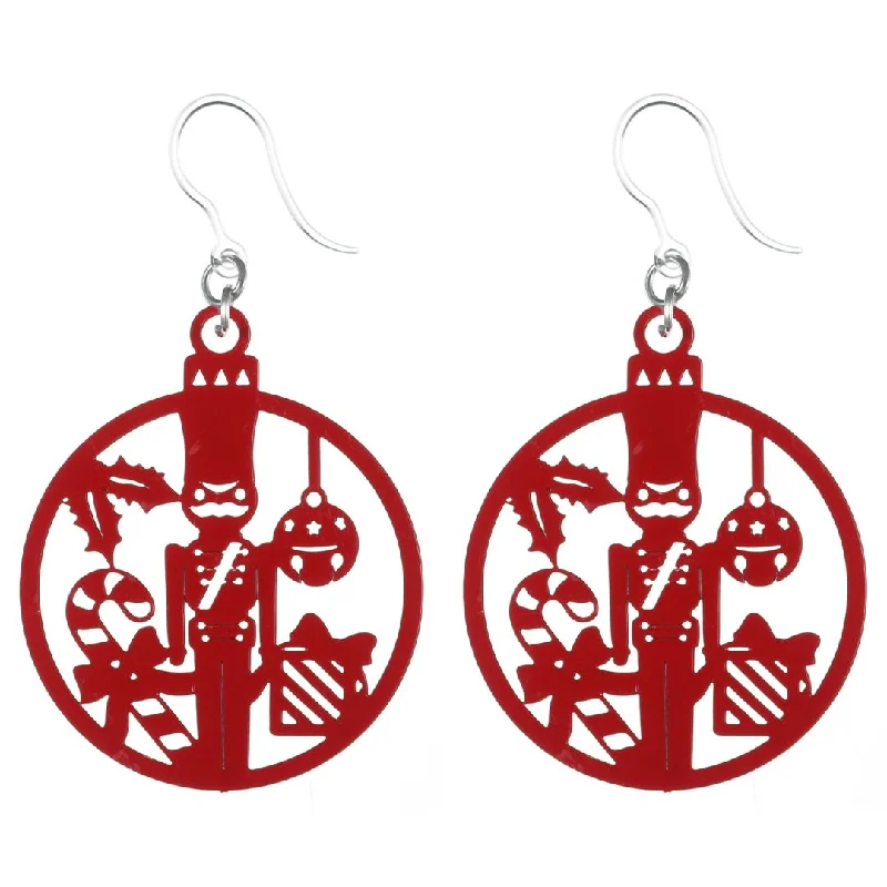 Stained clay earrings-Christmas Nutcracker Dangles Hypoallergenic Earrings for Sensitive Ears Made with Plastic Posts