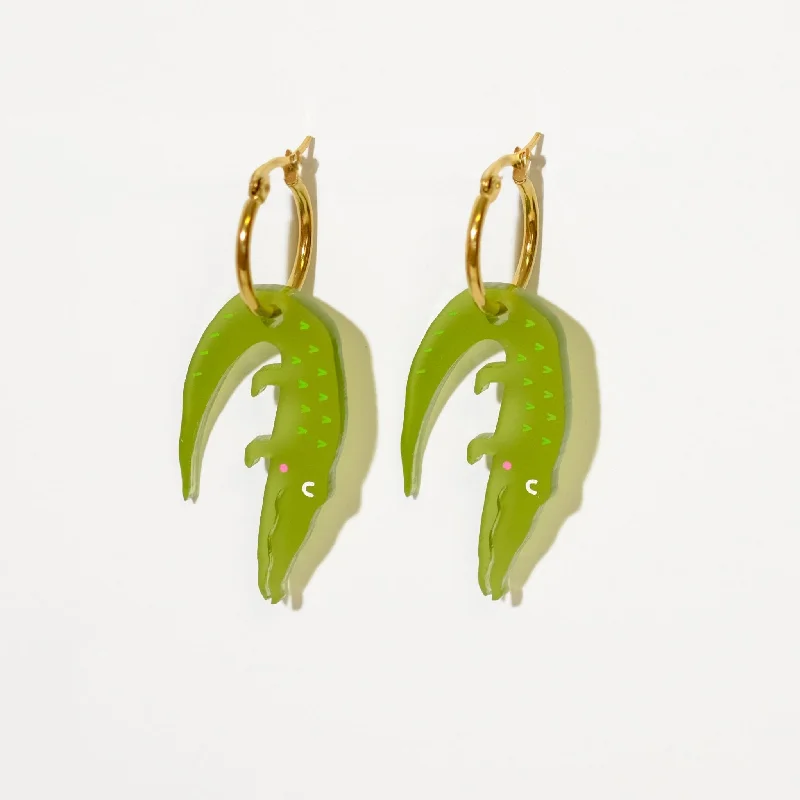 Round drop earrings-Alligator Hoop earrings