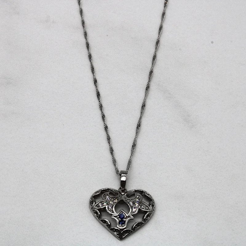 Four-layer necklaces-Diamond & Sapphire Heart Pendant Necklace | 0.11ctw, 0.05ctw | 18" |