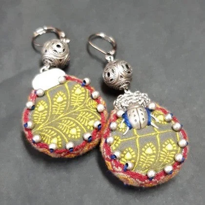 Woven tribal earrings-AYALABAR EARRINGS LADYBIRD