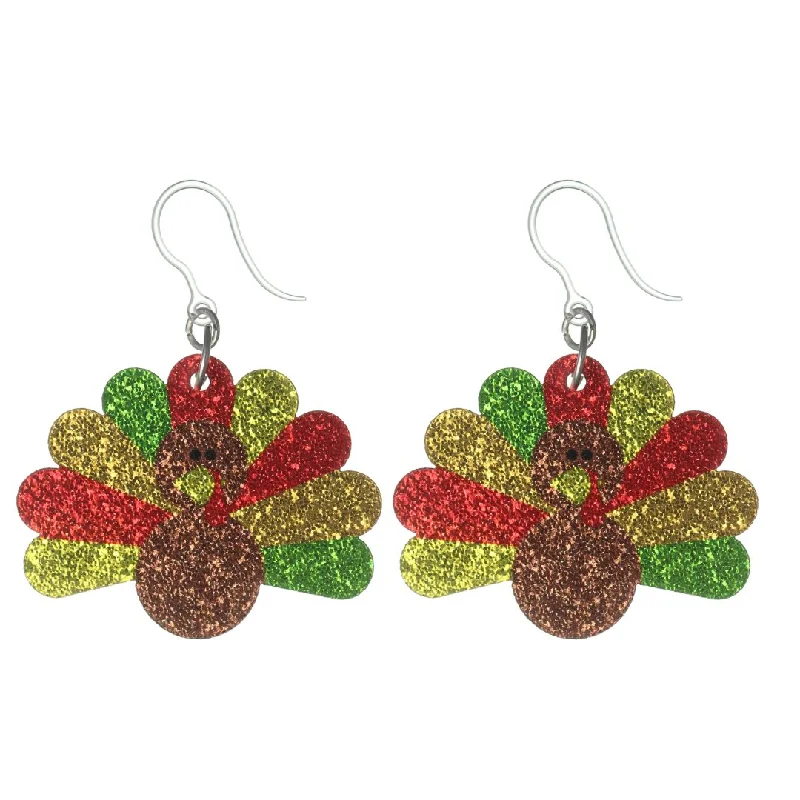 Tiger eye earrings-Glitter Turkey Earrings Dangles Hypoallergenic Earrings for Sensitive Ears Made with Plastic Posts