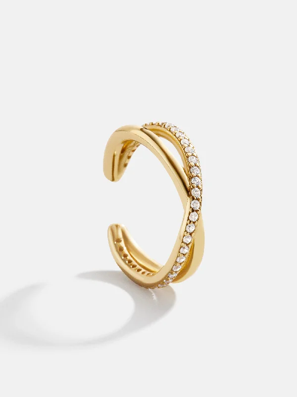 Slim hoop earrings-Mercedes 18K Gold Ear Cuff - Gold/Pavé