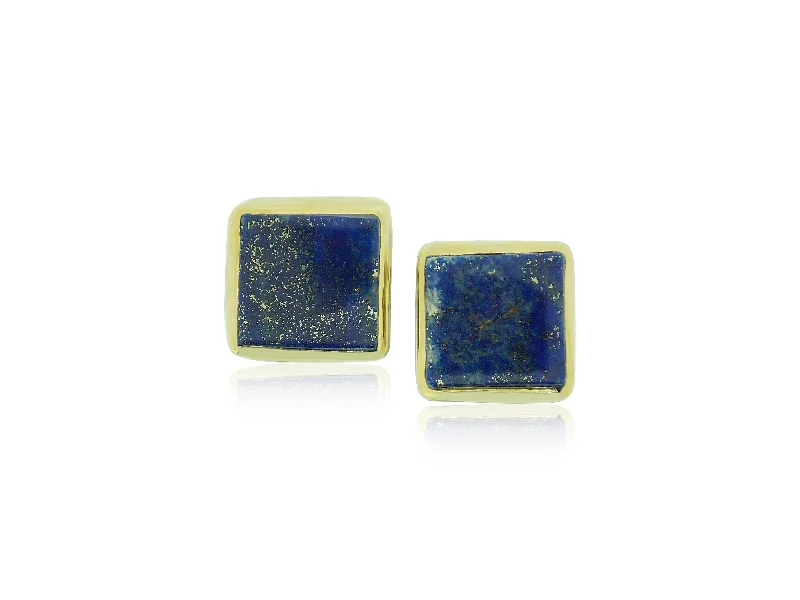 Woven tribal earrings-Blue Lapis Square Earrings