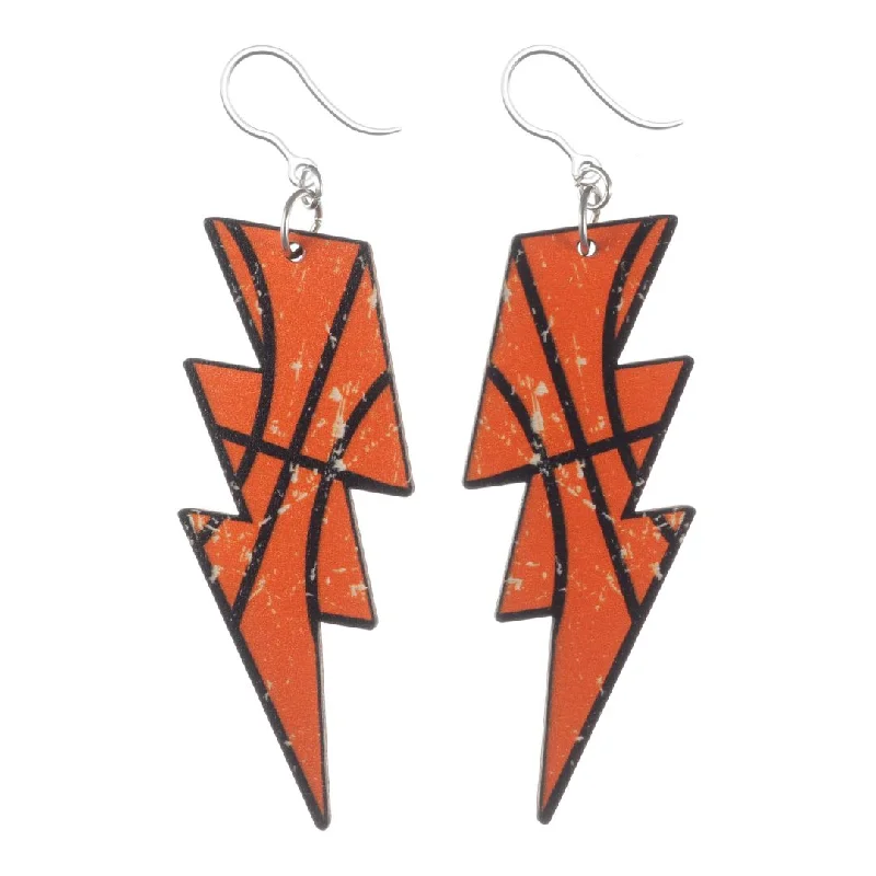 Curved art earrings-Exaggerated Basketball Lightning and Thunder Bolt Dangles Hypoallergenic Earrings for Sensitive Ears Made with Plastic Posts