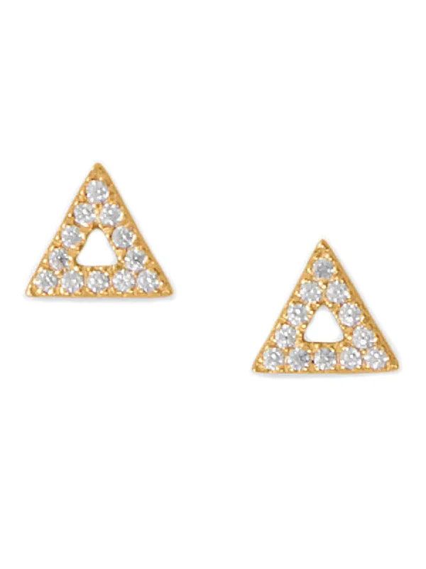 Wave design earrings-Triangle Stud Earrings 14k Gold-plated Silver and Cubic Zirconia