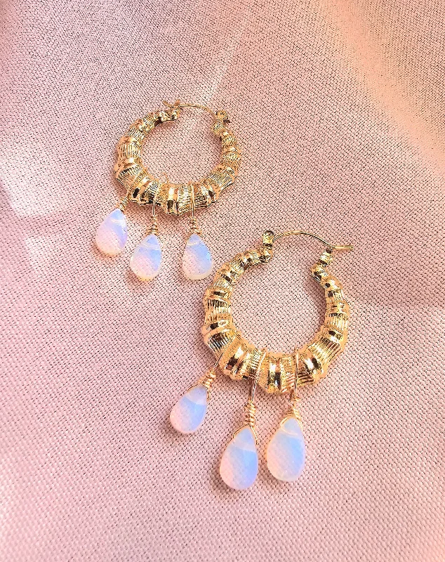 Citrine stud earrings-Opalite Bamboo Hoop Earrings