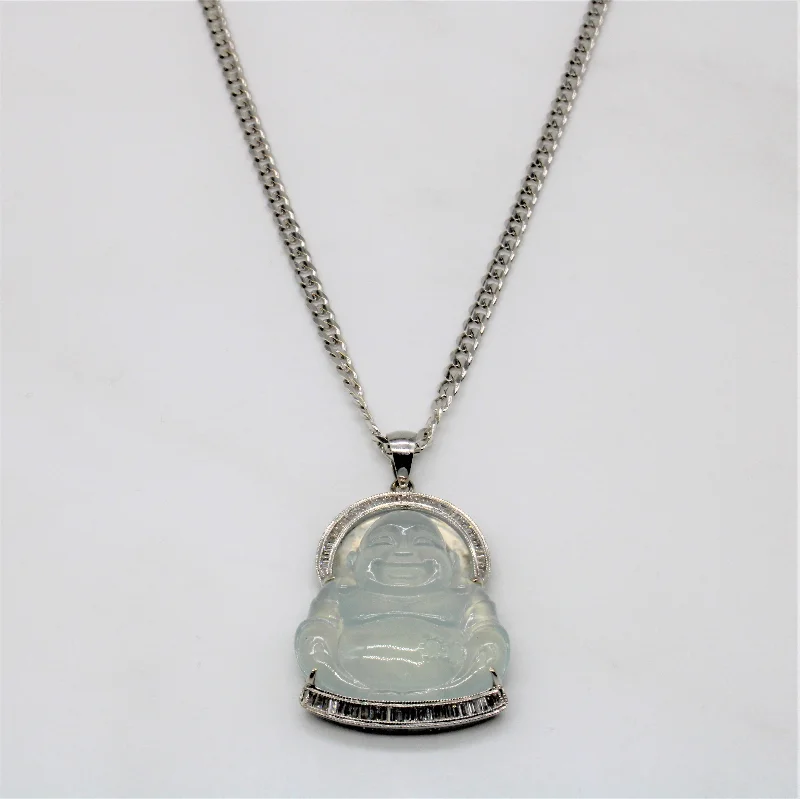 Full moon necklaces-Icy Jadeite Buddha Necklace | 20.00ct, 0.57ctw | 24" |