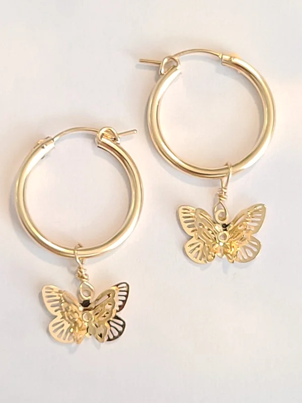 Woven bead earrings-Butterfly 14kt Gold Fill Hoop Earrings