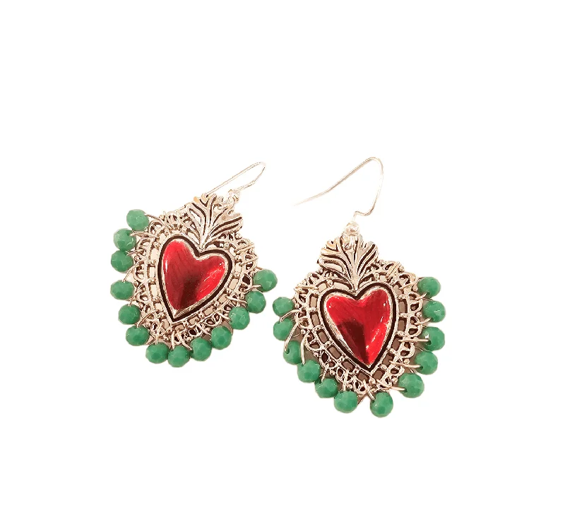 Airy hoop earrings-Sacred Heart Turquoise Crystal Earrings