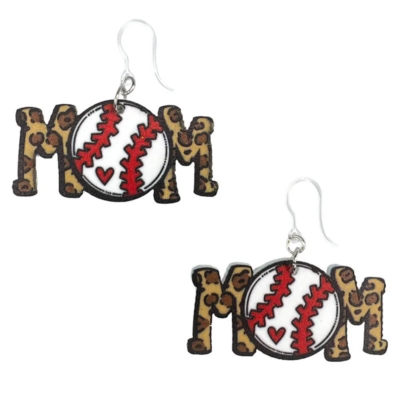 Dual-sided earrings-Leopard Sports Mom Dangles Hypoallergenic Earrings for Sensitive Ears Made with Plastic Posts