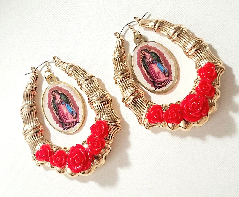 Crystal cluster earrings-Virgen Bamboo Hoop Earrings