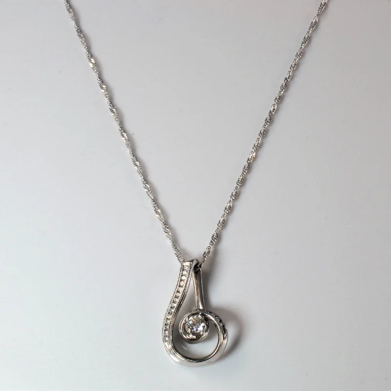 Ripple design necklaces-Milgrain Detailed Diamond Tear Drop Necklace | 0.41ctw | 18" |