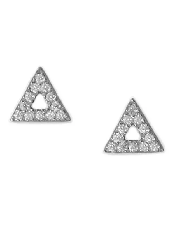 Offbeat pair earrings-Triangle Stud Earrings Rhodium-plated Silver Cubic Zirconia